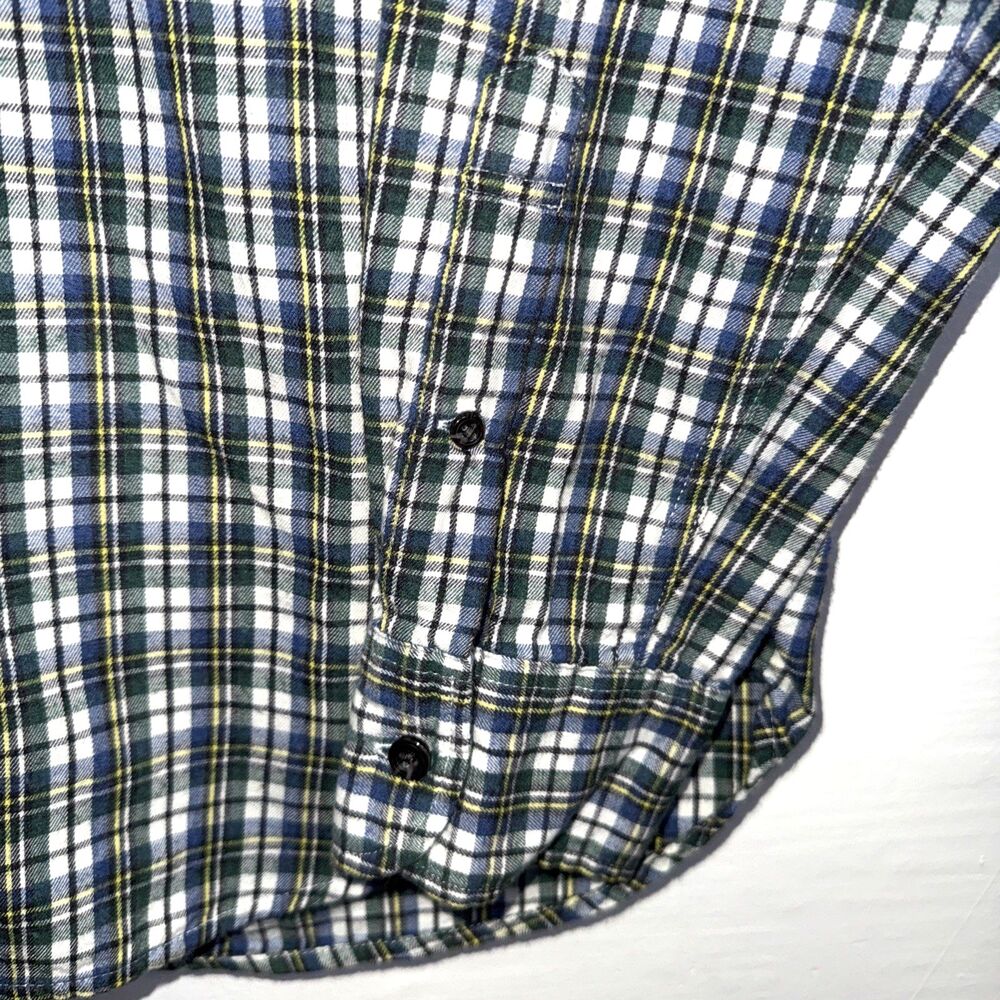 J.Crew Mens Flannel Blue Green White Plaid Long Sleeve Shirt Botton Down Size M - Picture 3 of 10